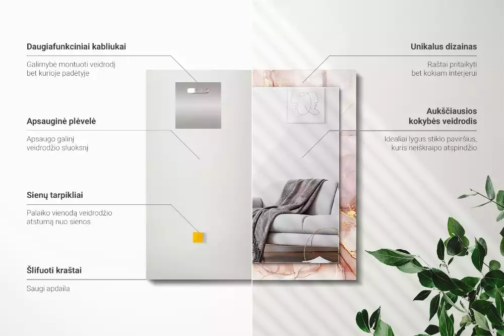 Lustro z nadrukiem dekoracyjne prostokątne akwarelowa sztuka abstrakcyjna