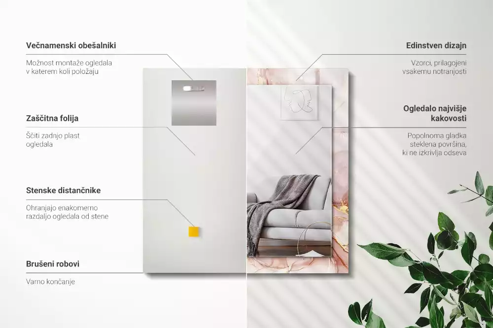 Lustro z nadrukiem dekoracyjne prostokątne akwarelowa sztuka abstrakcyjna
