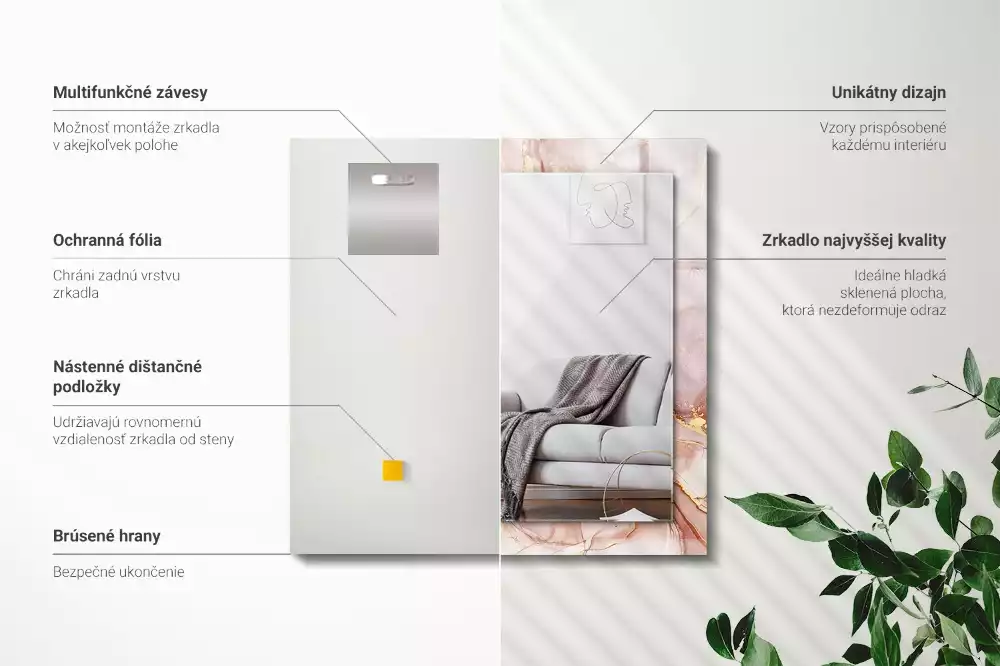 Lustro z nadrukiem dekoracyjne prostokątne akwarelowa sztuka abstrakcyjna