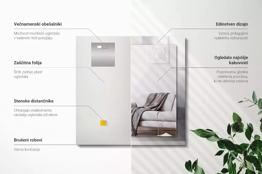 Lustro z nadrukiem prostokątne okrągła nawierzchnia metalowa