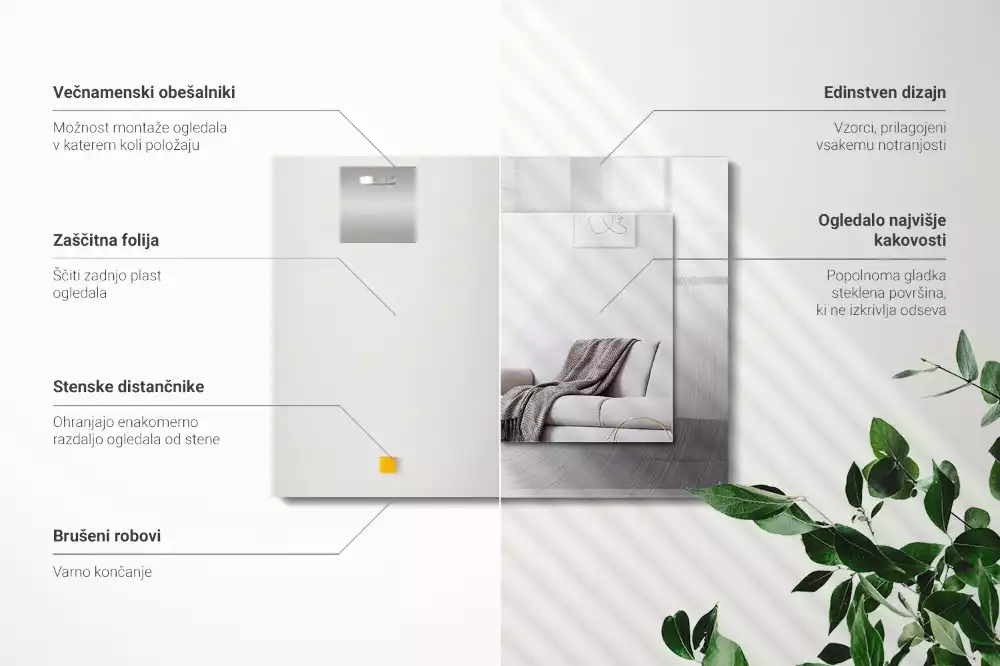 Lustro z nadrukiem prostokątne okrągła nawierzchnia metalowa