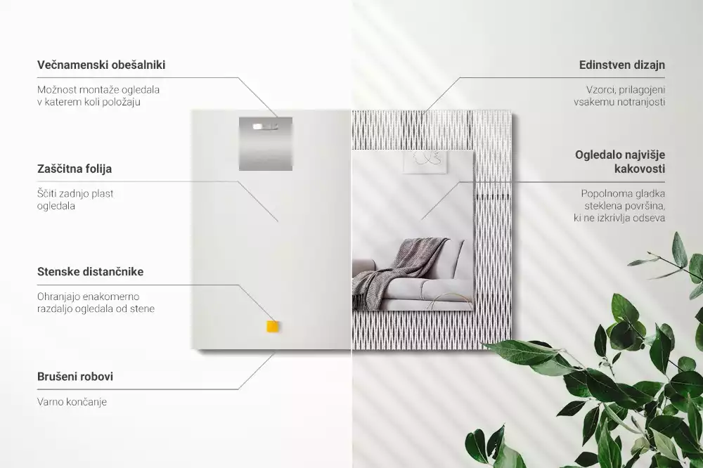Lustro z nadrukiem prostokątne motyw tkaniny tekstylnej