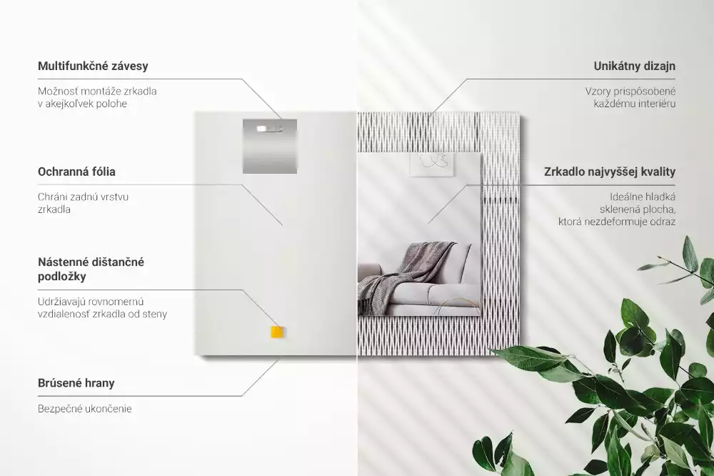 Lustro z nadrukiem prostokątne motyw tkaniny tekstylnej
