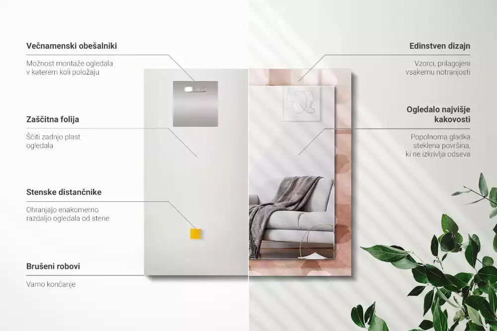 Lustro z nadrukiem dekoracyjne prostokątne kwiaty piwonii