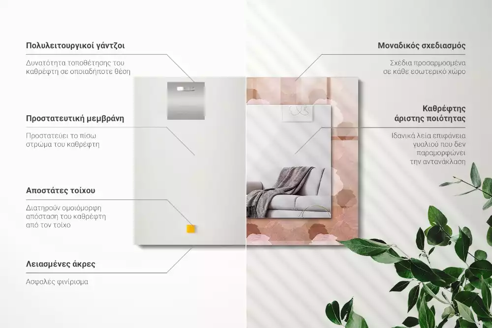 Lustro z nadrukiem dekoracyjne prostokątne kwiaty piwonii