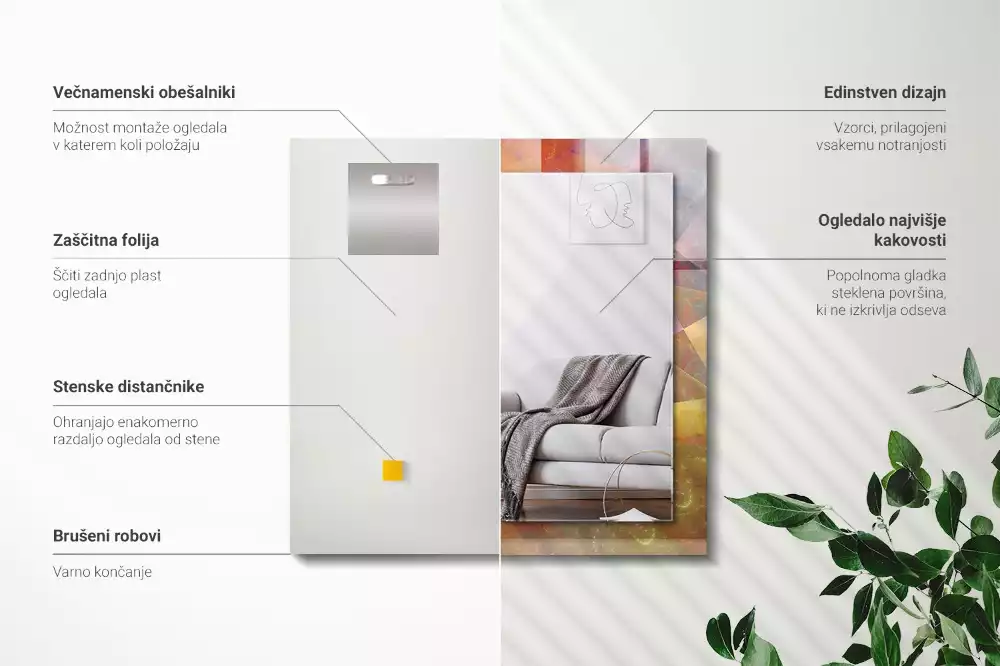 Lustro z drukowaną ramką prostokątne kolorowa spirala fraktalna