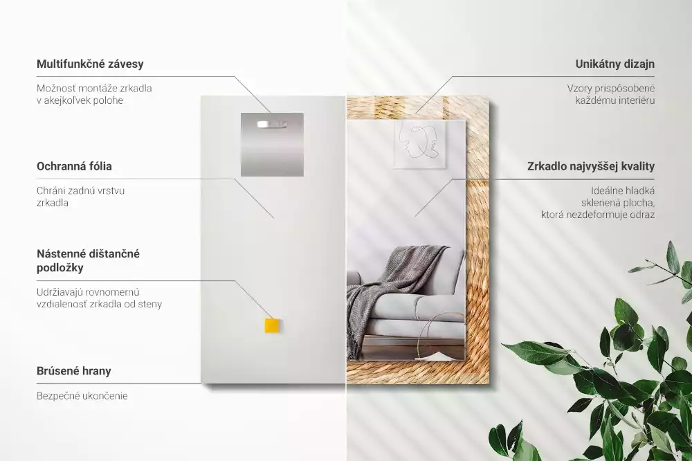 Lustro z nadrukiem prostokątne plecionka wiklinowa