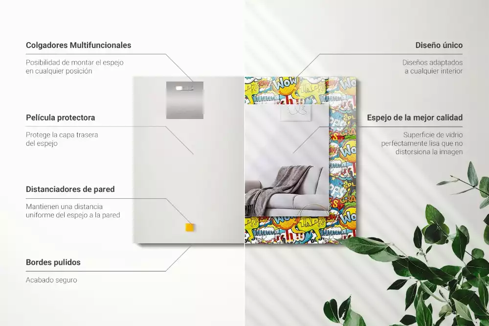 Lustro z nadrukiem dekoracyjne prostokątne barwne dymki komiksowe
