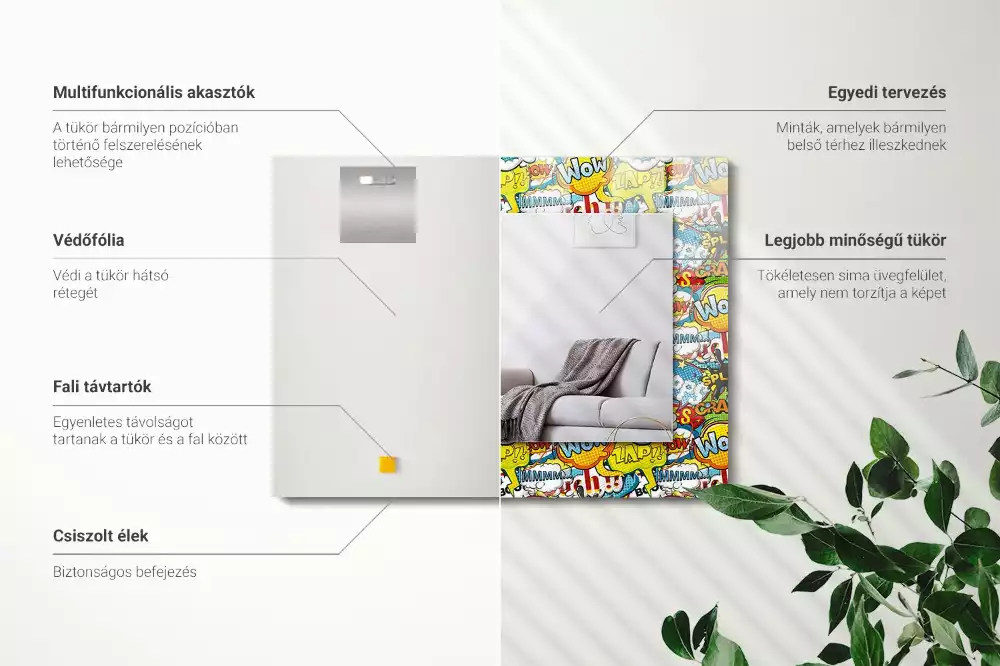 Lustro z nadrukiem dekoracyjne prostokątne barwne dymki komiksowe