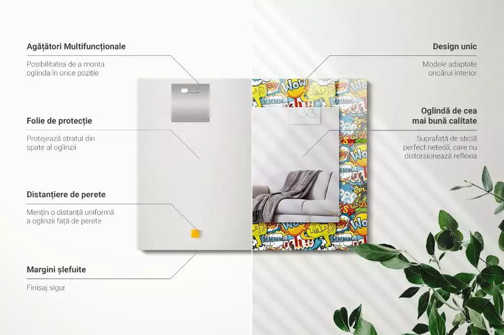 Lustro z nadrukiem dekoracyjne prostokątne barwne dymki komiksowe