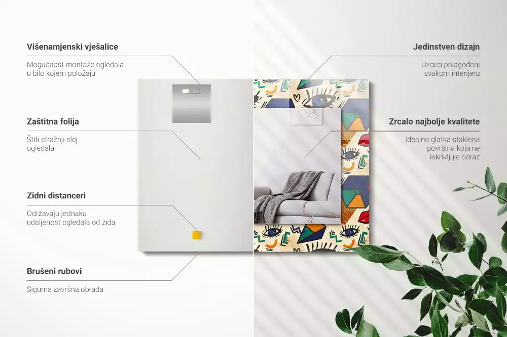 Lustro z drukowaną ramką prostokątne kształty oczu i ust