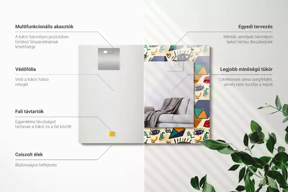 Lustro z drukowaną ramką prostokątne kształty oczu i ust