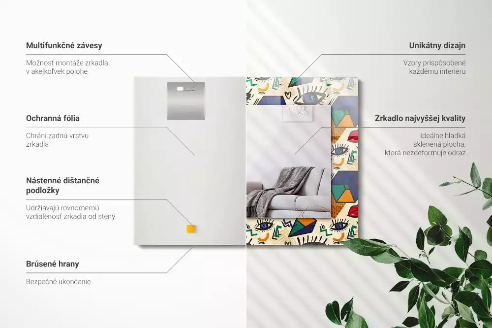 Lustro z drukowaną ramką prostokątne kształty oczu i ust