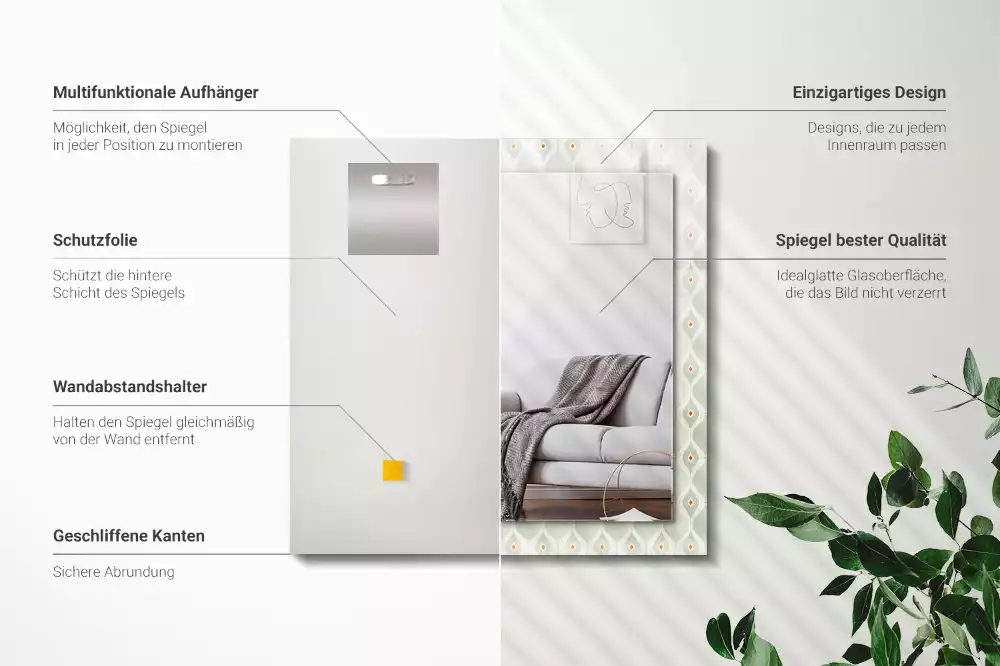 Lustro dekoracyjne prostokątne zielony deseń geometryczny