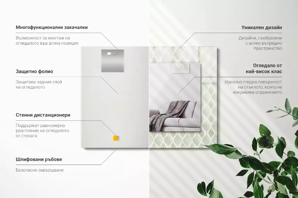 Lustro dekoracyjne prostokątne zielony deseń geometryczny