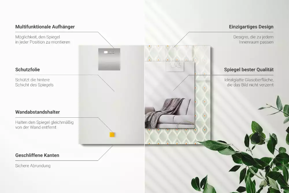 Lustro dekoracyjne prostokątne zielony deseń geometryczny