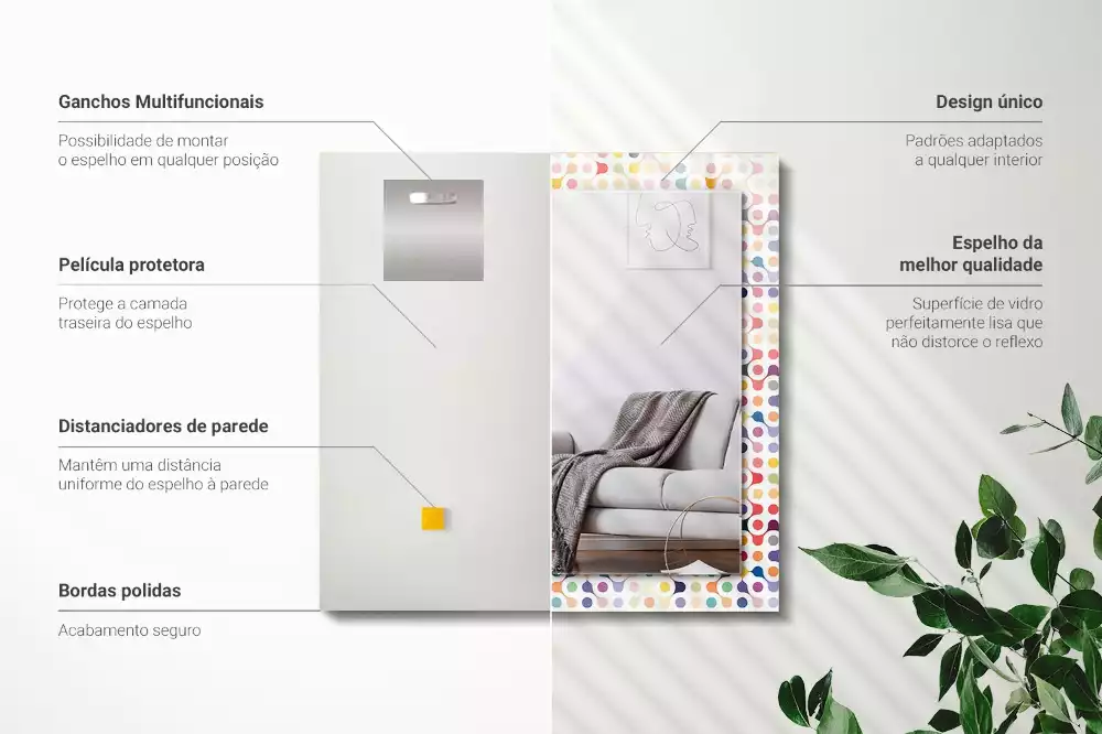 Lustro z nadrukiem prostokątne kolorowy deseń geometryczny