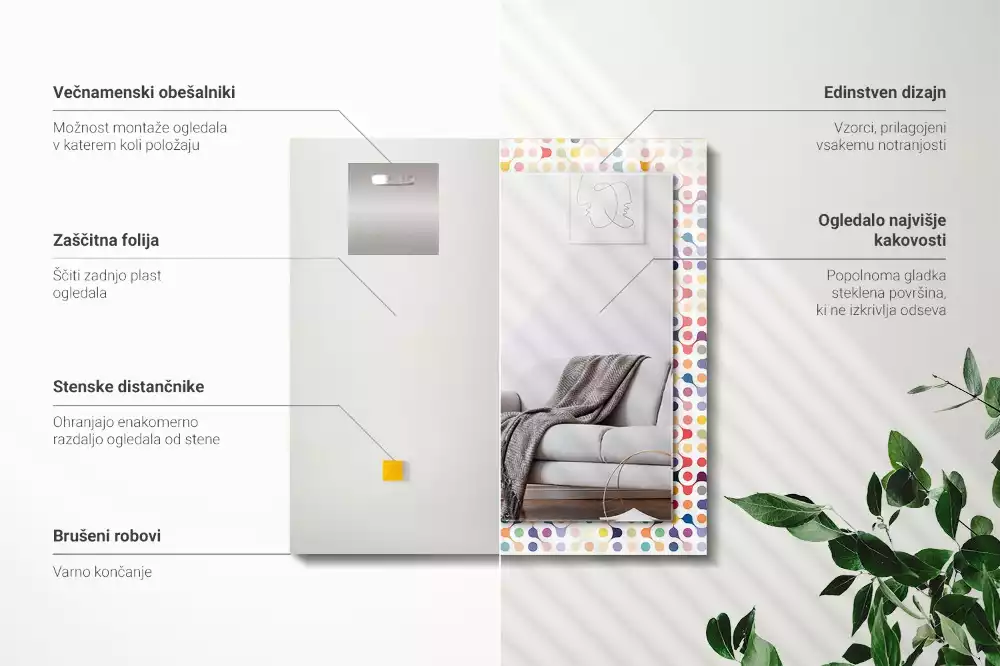 Lustro z nadrukiem prostokątne kolorowy deseń geometryczny
