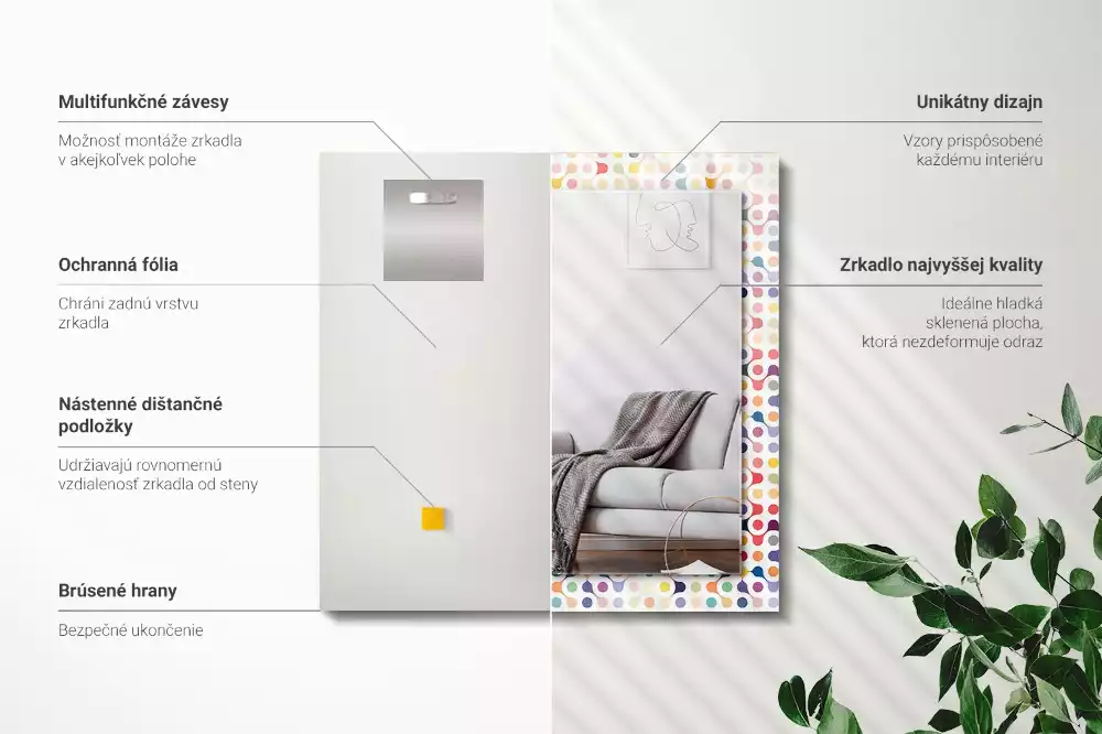 Lustro z nadrukiem prostokątne kolorowy deseń geometryczny