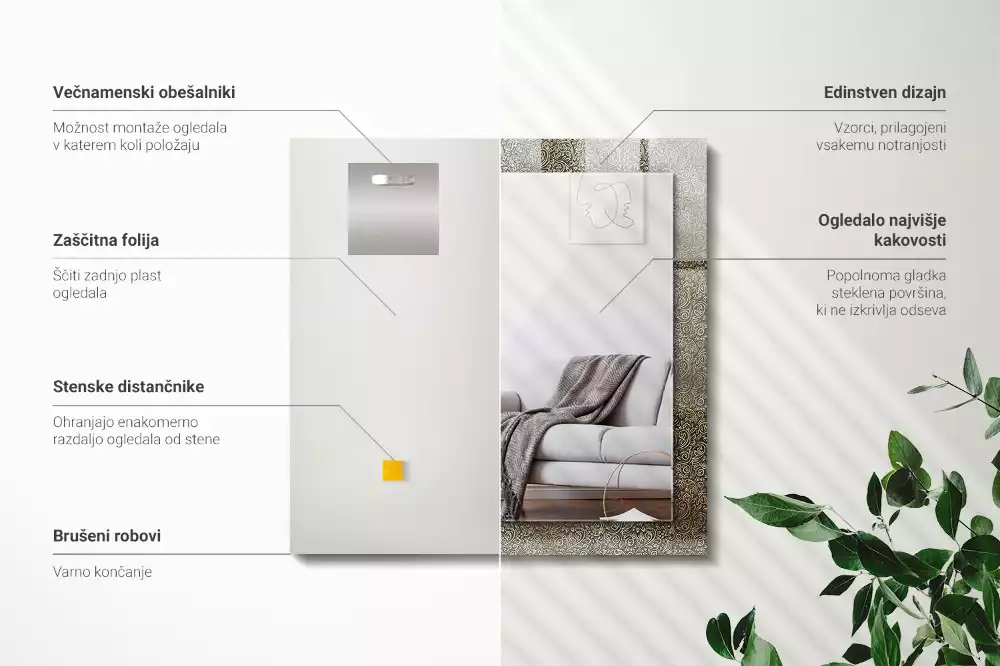 Lustro ramka z nadrukiem prostokątne złoty deseń ornamentowy