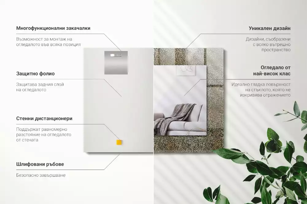 Lustro ramka z nadrukiem prostokątne złoty deseń ornamentowy