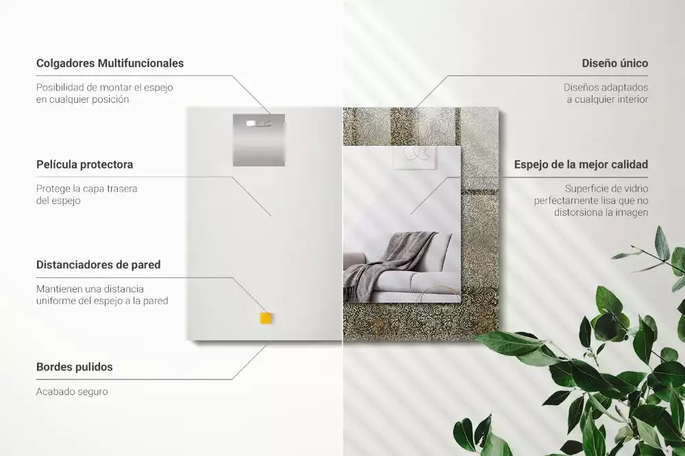 Lustro ramka z nadrukiem prostokątne złoty deseń ornamentowy