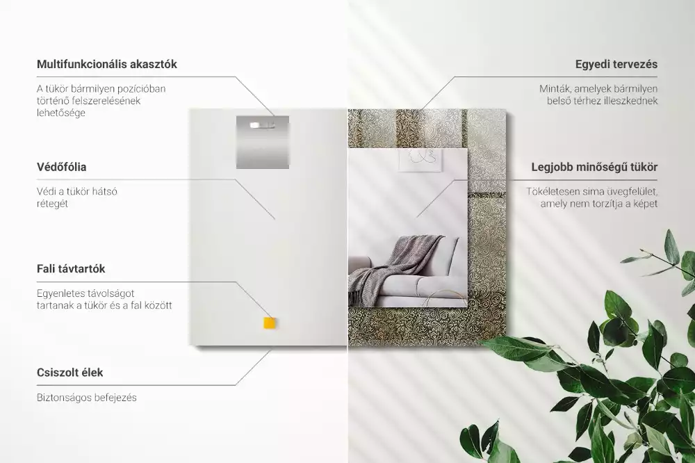 Lustro ramka z nadrukiem prostokątne złoty deseń ornamentowy