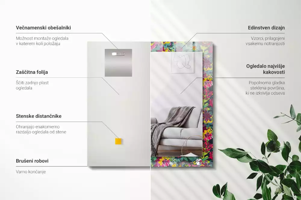 Lustro dekoracyjne prostokątne fioletowe motywy kwiatowe