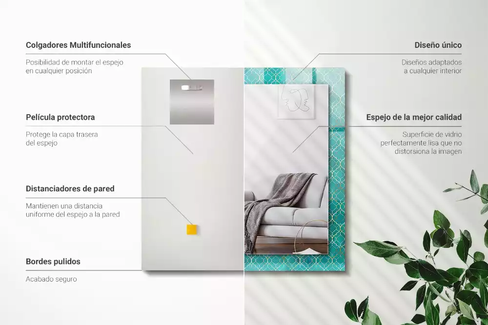 Lustro z nadrukiem prostokątne zielony deseń geometryczny
