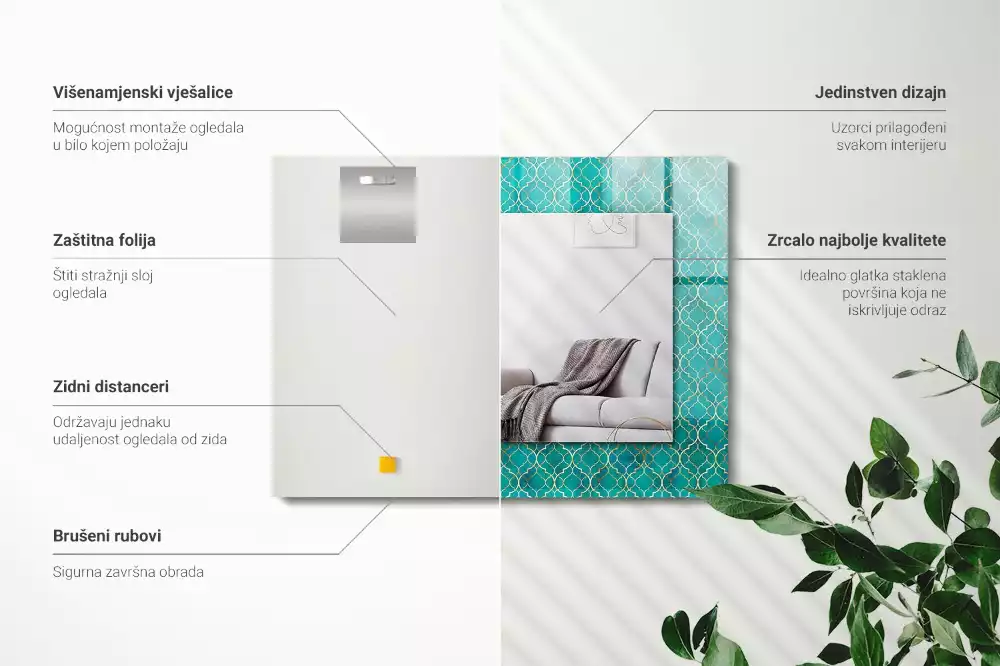 Lustro z nadrukiem prostokątne zielony deseń geometryczny