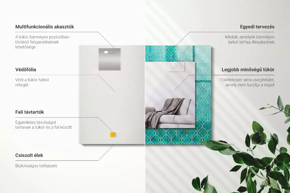 Lustro z nadrukiem prostokątne zielony deseń geometryczny