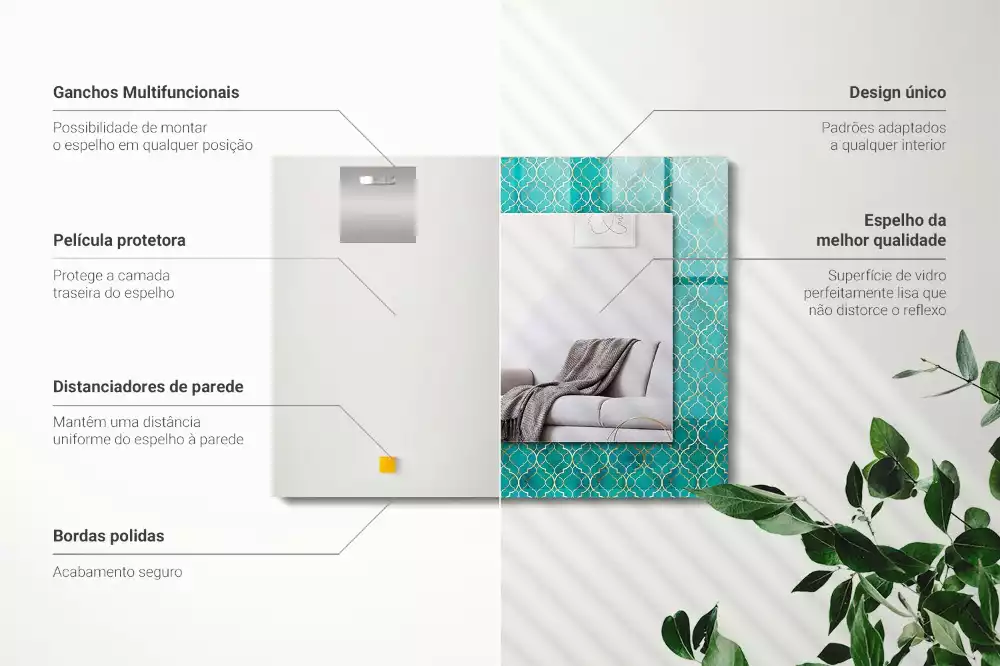 Lustro z nadrukiem prostokątne zielony deseń geometryczny