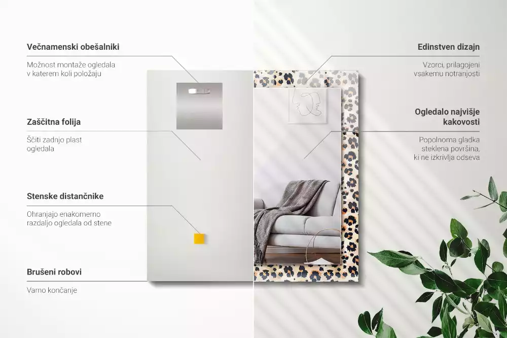 Lustro ramka z nadrukiem prostokątne deseń w panterkę