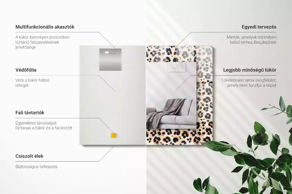 Lustro ramka z nadrukiem prostokątne deseń w panterkę