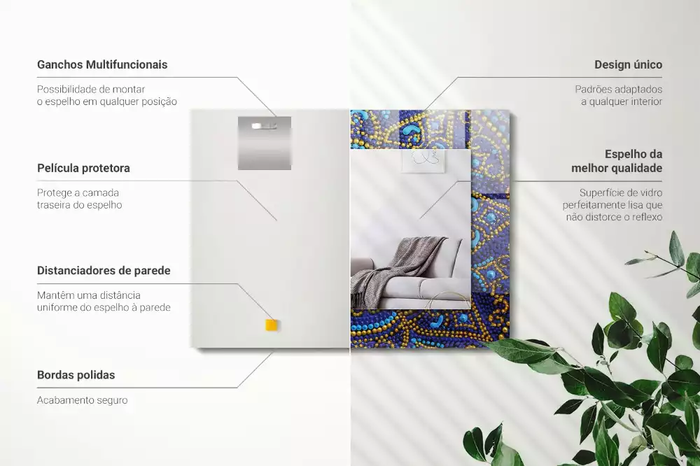 Lustro z drukowaną ramką prostokątne błękitna mandala kropkowana