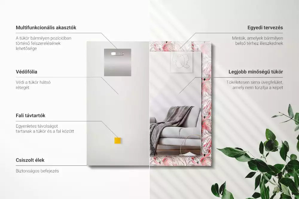 Lustro dekoracyjne prostokątne różowe flamingi