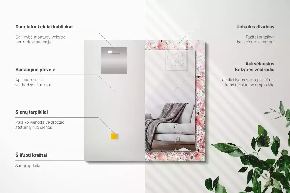 Lustro dekoracyjne prostokątne różowe flamingi
