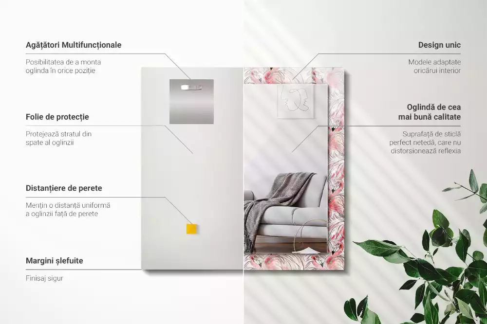 Lustro dekoracyjne prostokątne różowe flamingi