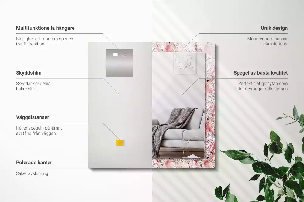 Lustro dekoracyjne prostokątne różowe flamingi