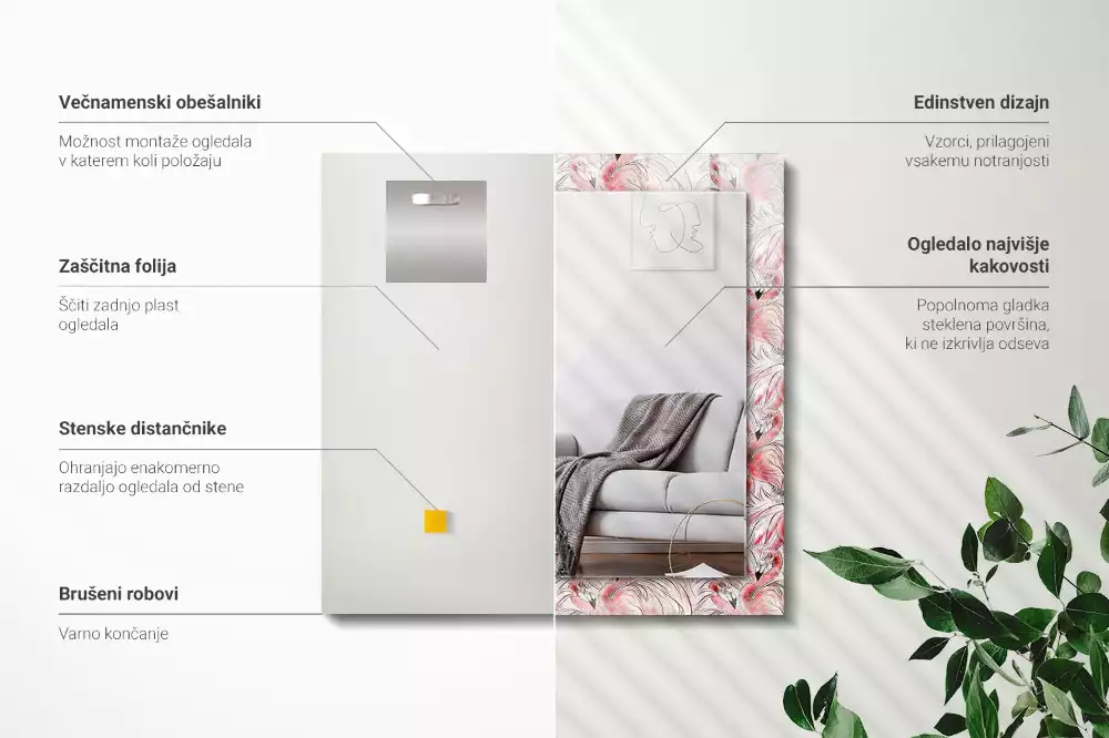 Lustro dekoracyjne prostokątne różowe flamingi