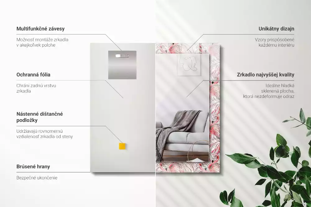 Lustro dekoracyjne prostokątne różowe flamingi