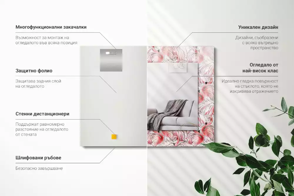 Lustro dekoracyjne prostokątne różowe flamingi