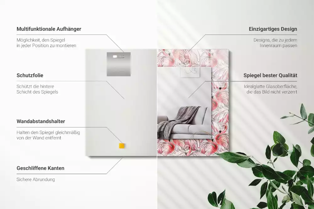 Lustro dekoracyjne prostokątne różowe flamingi