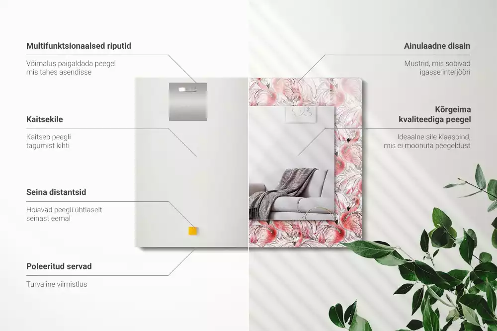 Lustro dekoracyjne prostokątne różowe flamingi