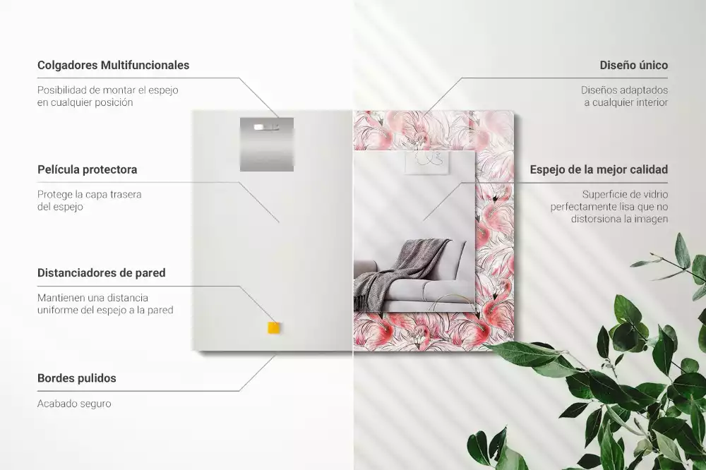 Lustro dekoracyjne prostokątne różowe flamingi