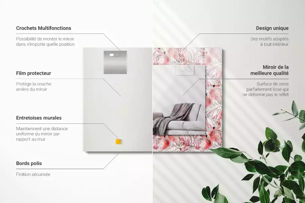 Lustro dekoracyjne prostokątne różowe flamingi