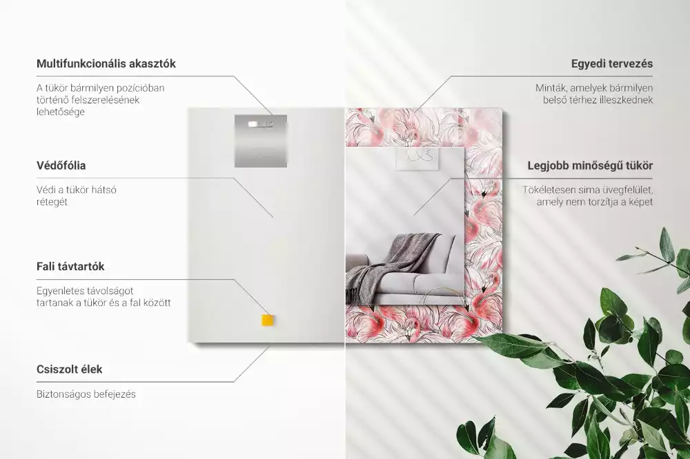 Lustro dekoracyjne prostokątne różowe flamingi