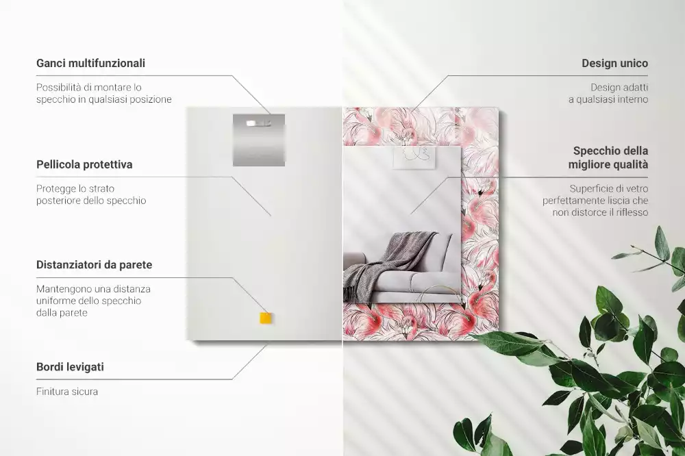 Lustro dekoracyjne prostokątne różowe flamingi