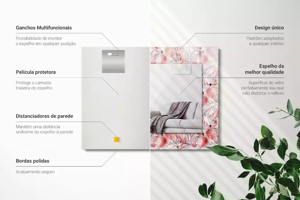 Lustro dekoracyjne prostokątne różowe flamingi