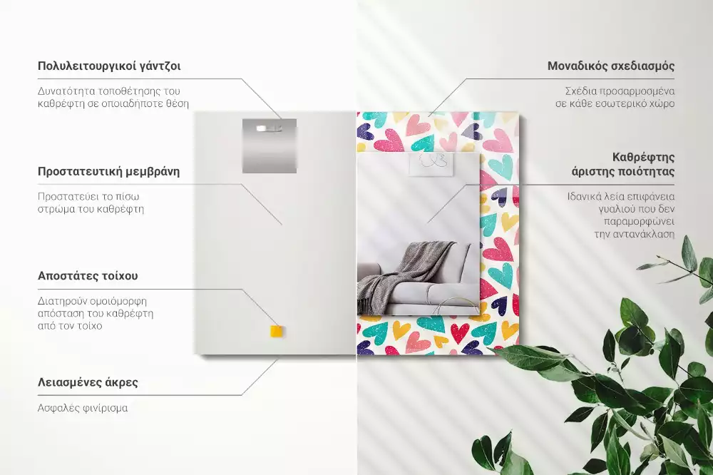 Lustro z nadrukiem prostokątne deseń w kolorowe serca
